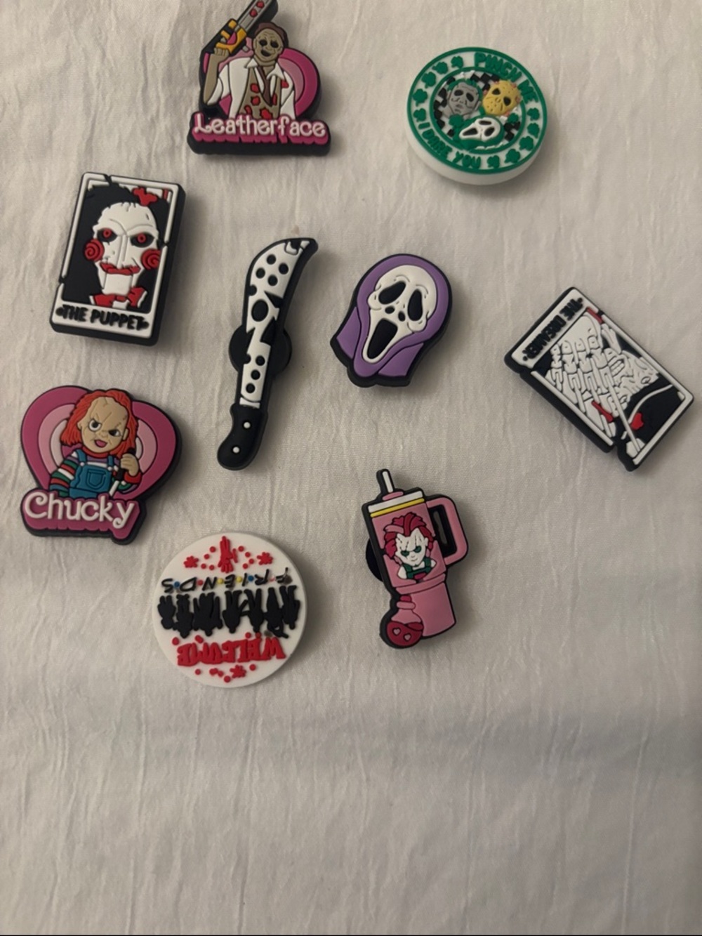 Unisex Horror Character Croc Jibbitz Charm Set - Pink, Purple, Black, White pk 9